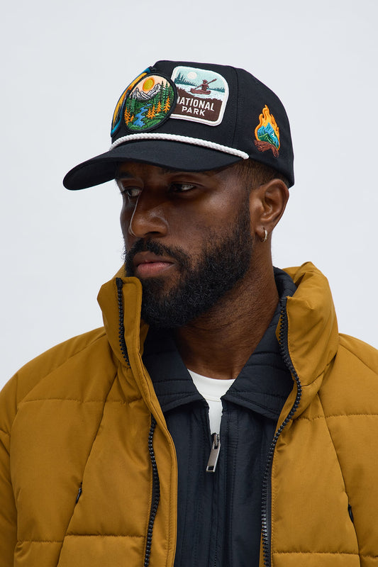 Camp Badge Structured Snapback Hat - Black Fashion Nova