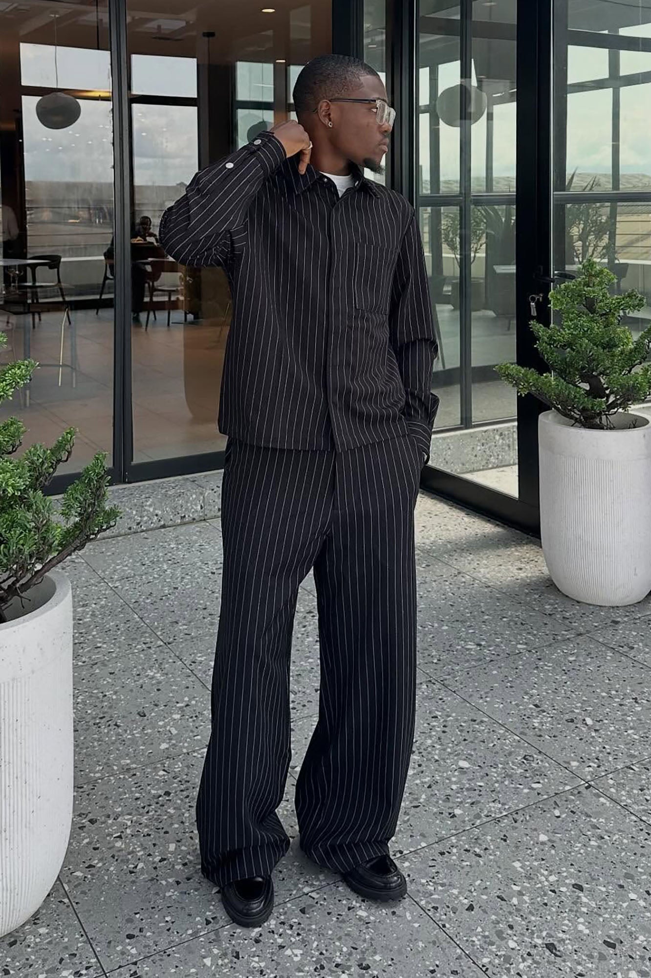 Cropped Striped Button Up Shirt - Black Fashion Nova