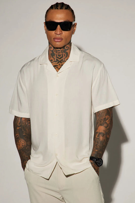 Dawson Relaxed Short Sleeve Cuban Collar Shirt - OffWhite Fashion Nova