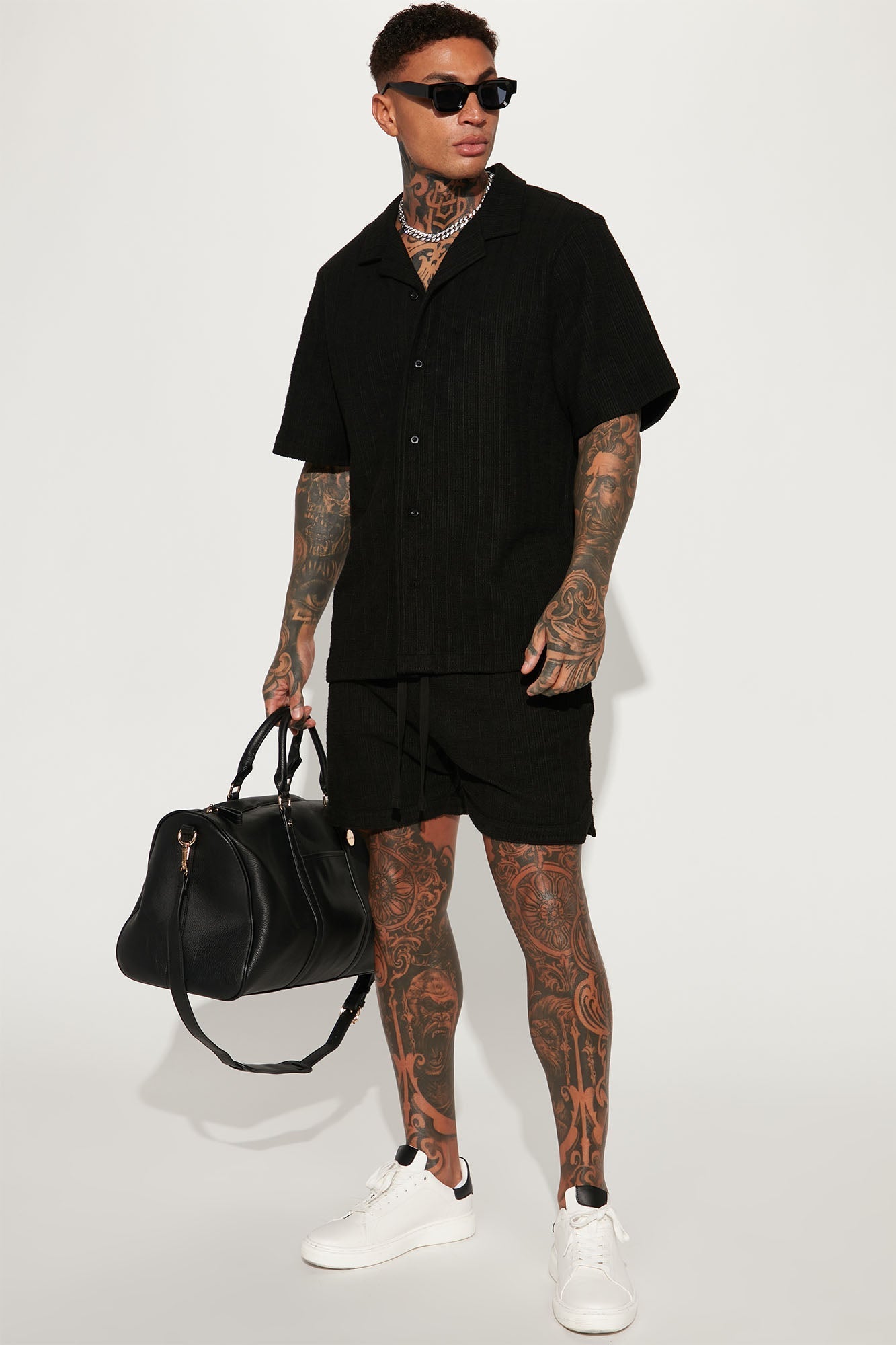 Dean Textured Short Sleeve Button Up Shirt - Black Fashion Nova