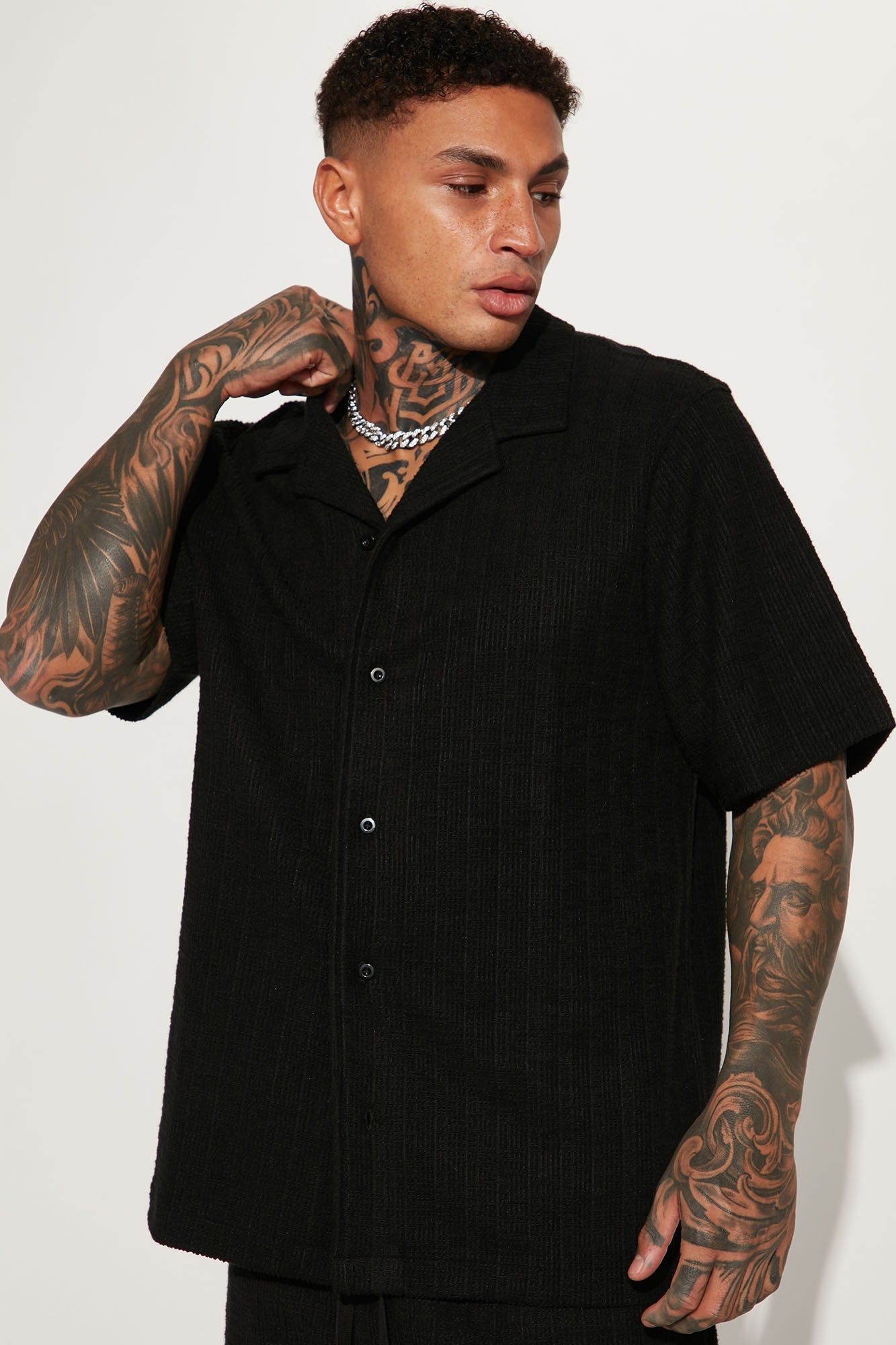 Dean Textured Short Sleeve Button Up Shirt - Black Fashion Nova