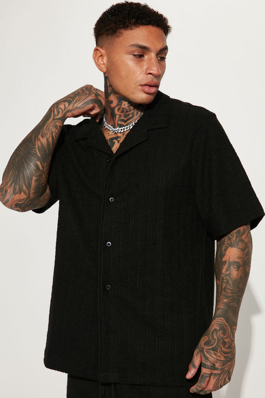 Dean Textured Short Sleeve Button Up Shirt - Black Fashion Nova