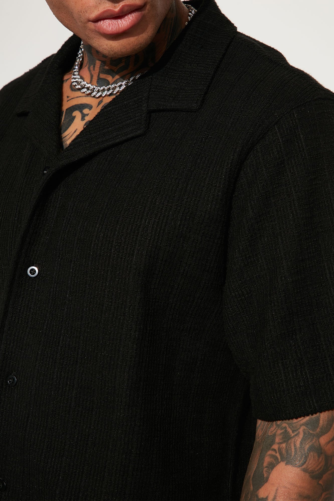 Dean Textured Short Sleeve Button Up Shirt - Black Fashion Nova