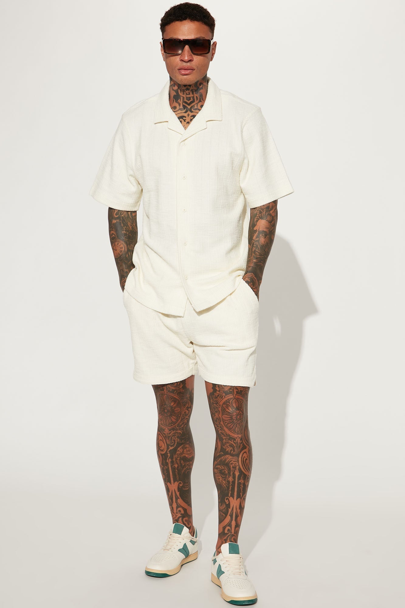 Dean Textured Short Sleeve Button Up Shirt - Cream Fashion Nova
