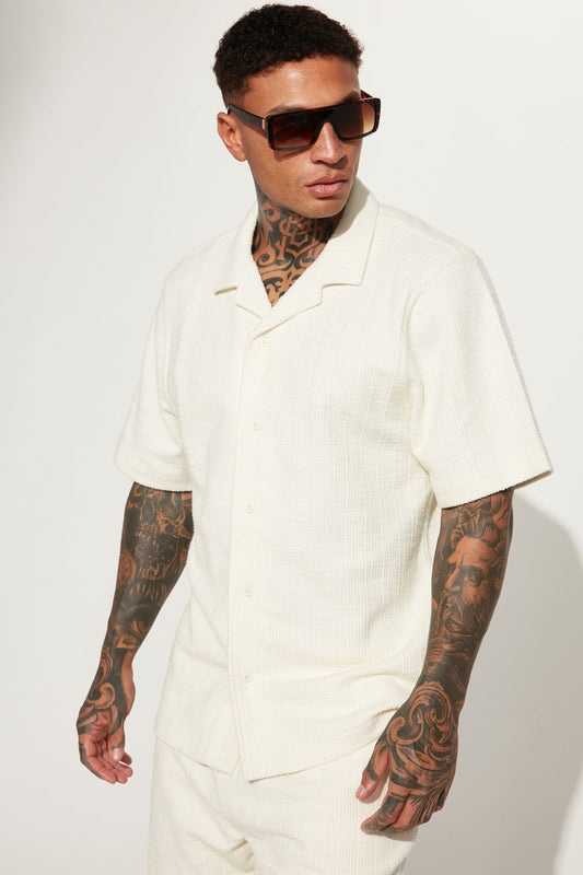 Dean Textured Short Sleeve Button Up Shirt - Cream Fashion Nova