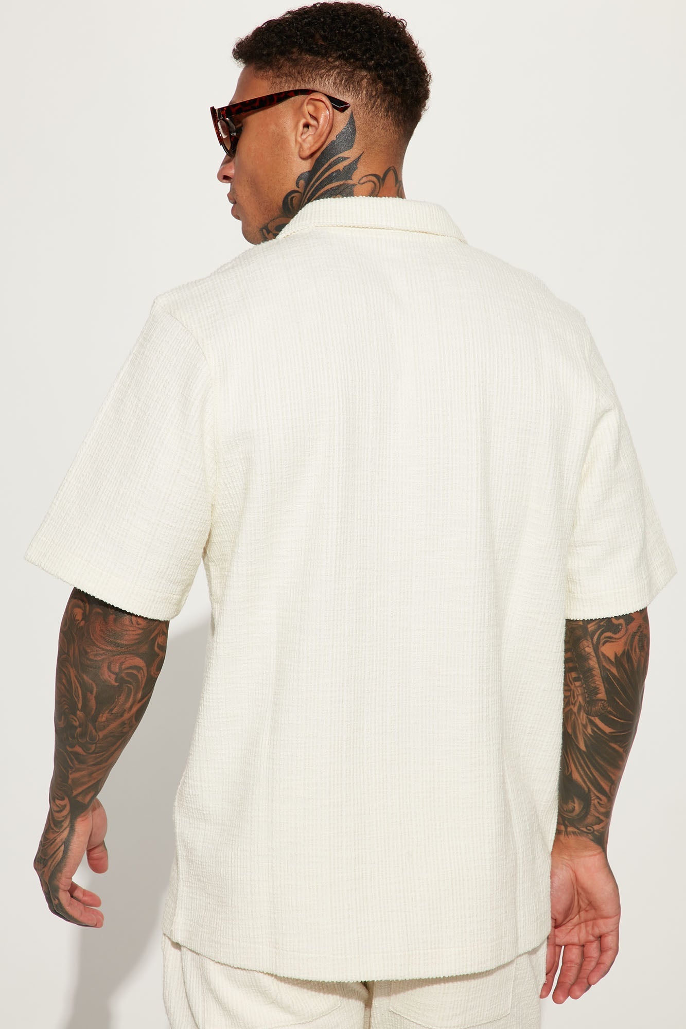 Dean Textured Short Sleeve Button Up Shirt - Cream Fashion Nova