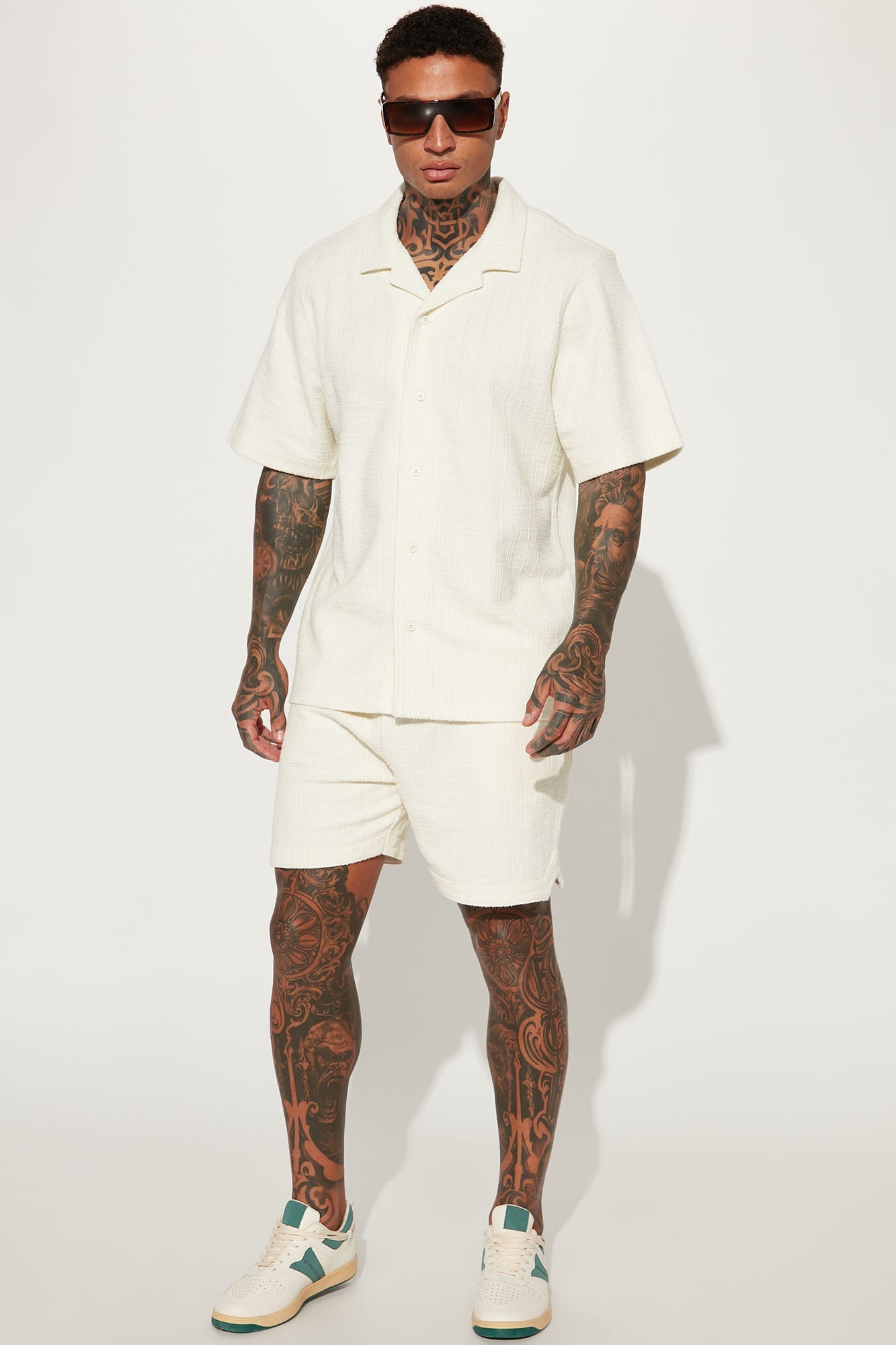 Dean Textured Short - Cream Fashion Nova