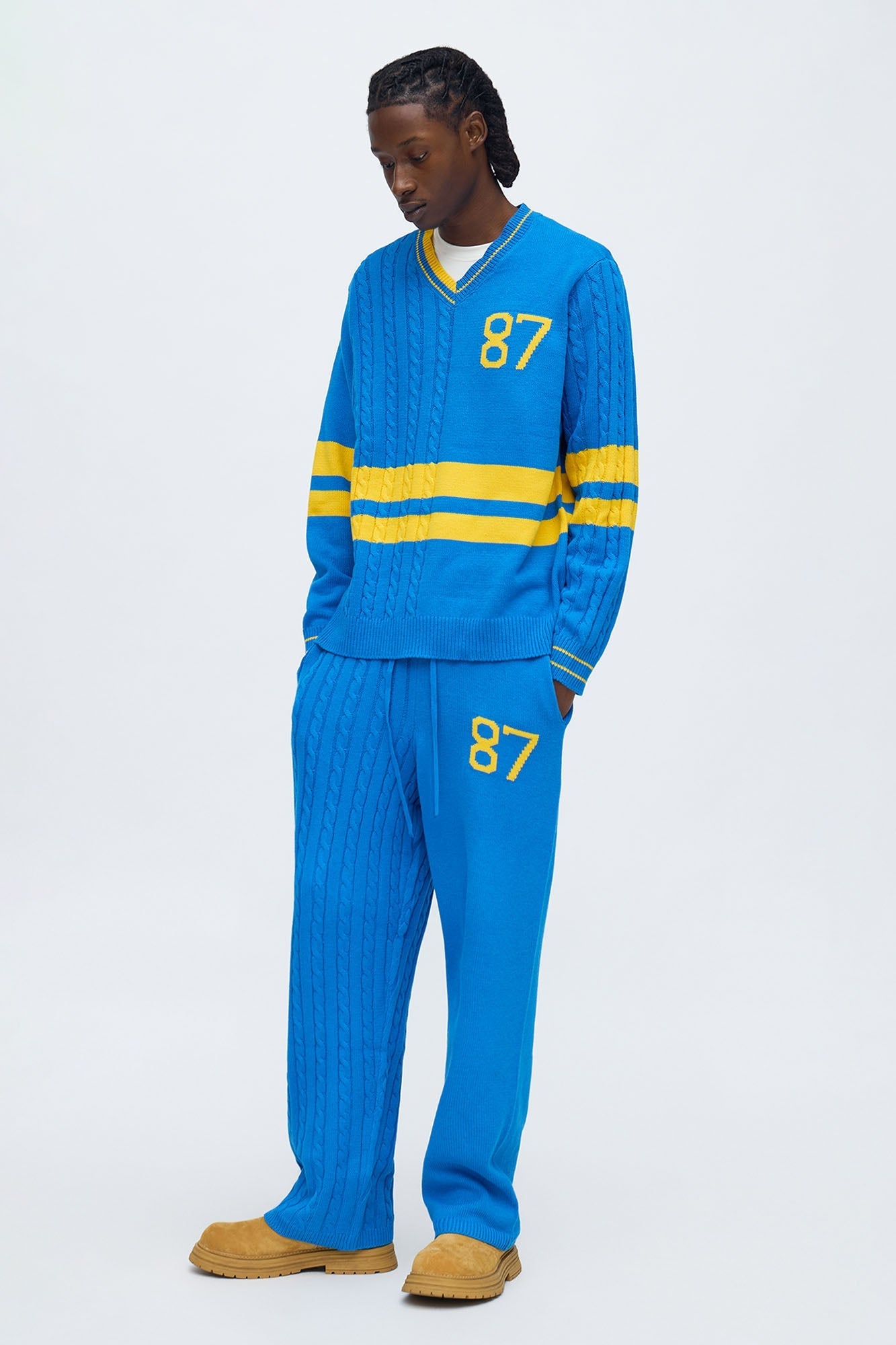 Preppy Life Sweater Knit Pant - Blue/combo Fashion Nova