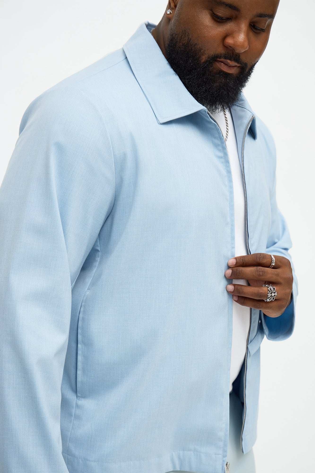 Cloudine Zip Shirt Jacket - Blue Fashion Nova