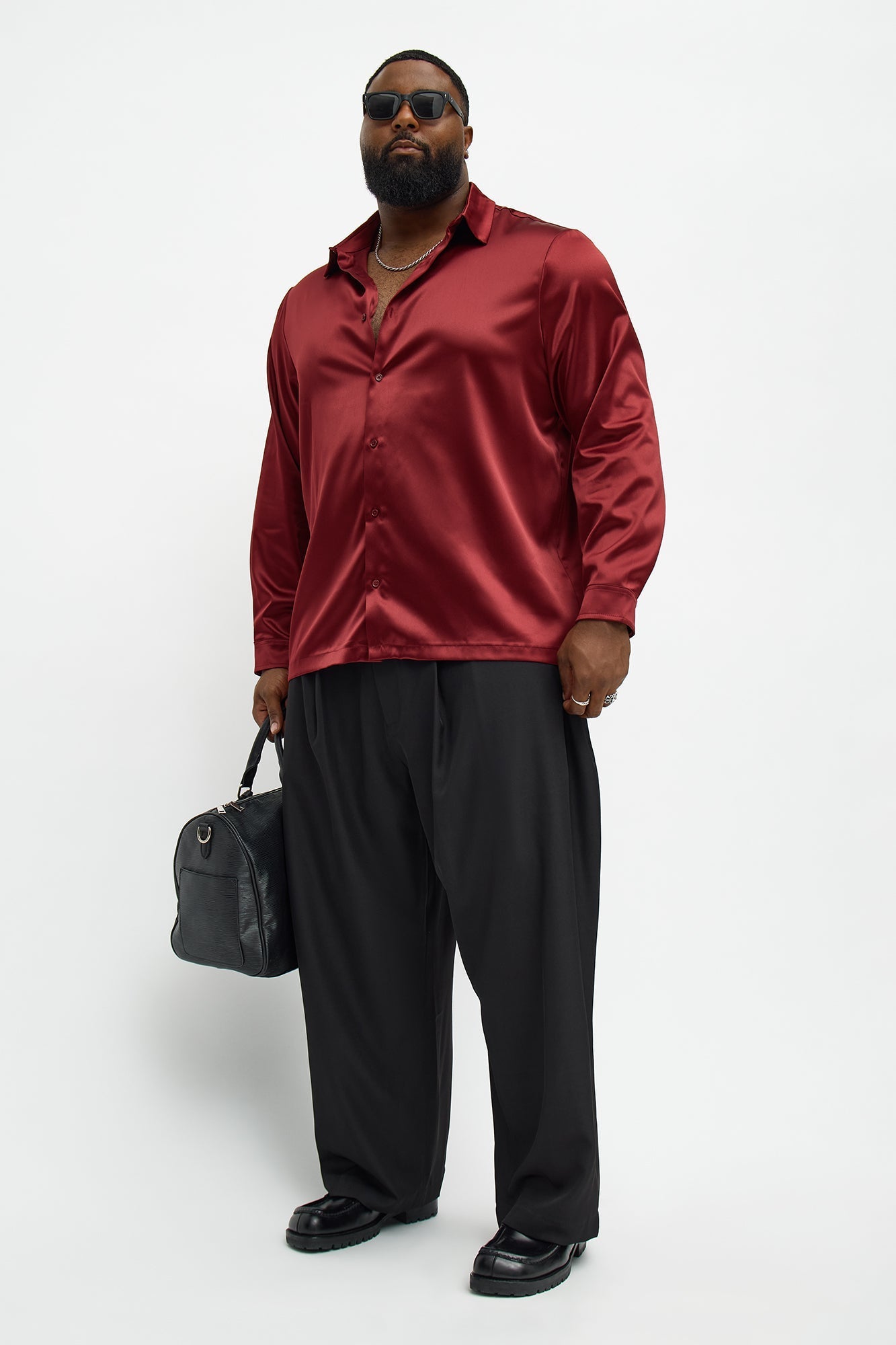 Links Satin Long Sleeve Button Up Shirt - Burgundy Fashion Nova