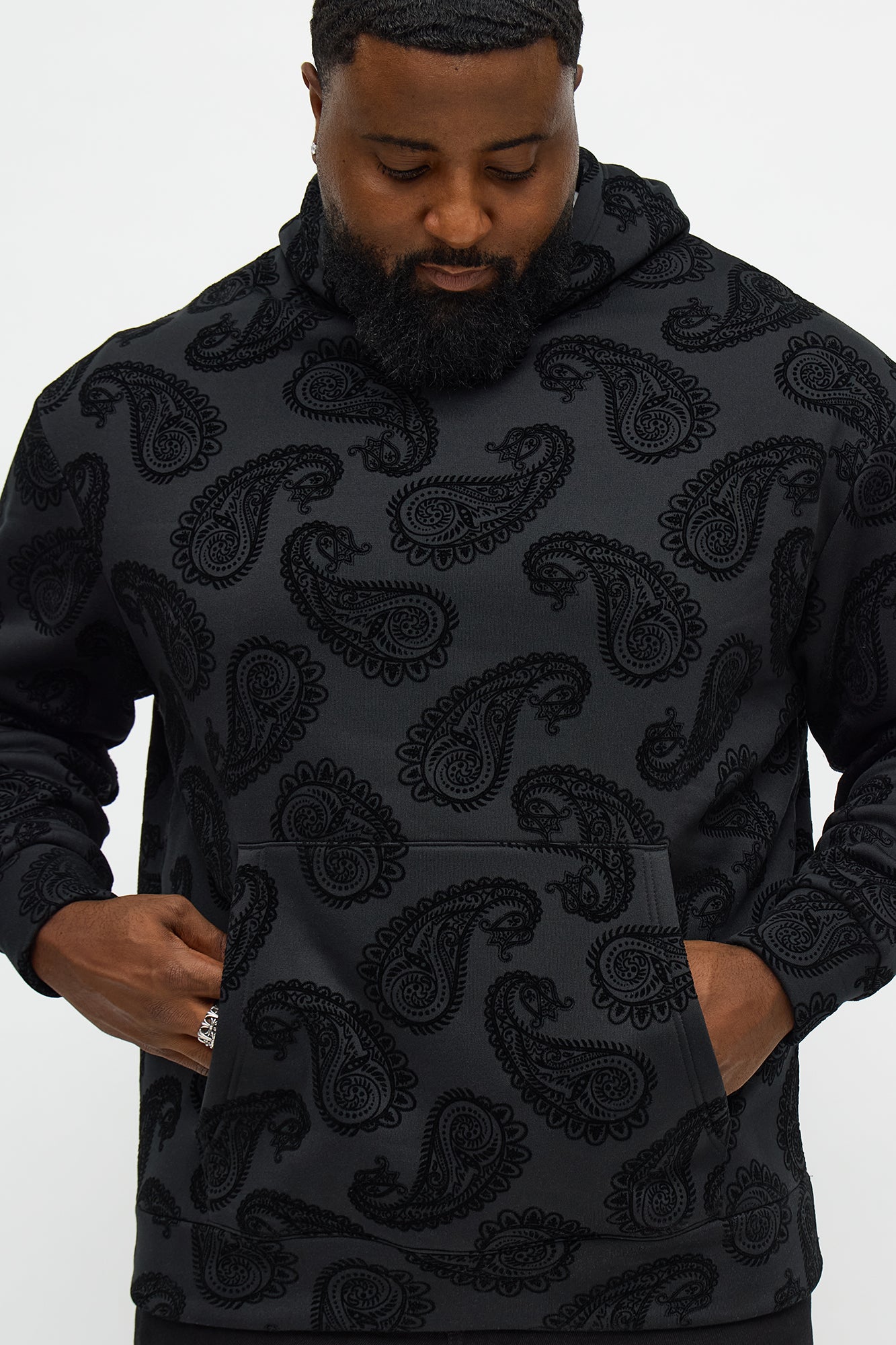 Paisley Flock Hoodie - Black Fashion Nova