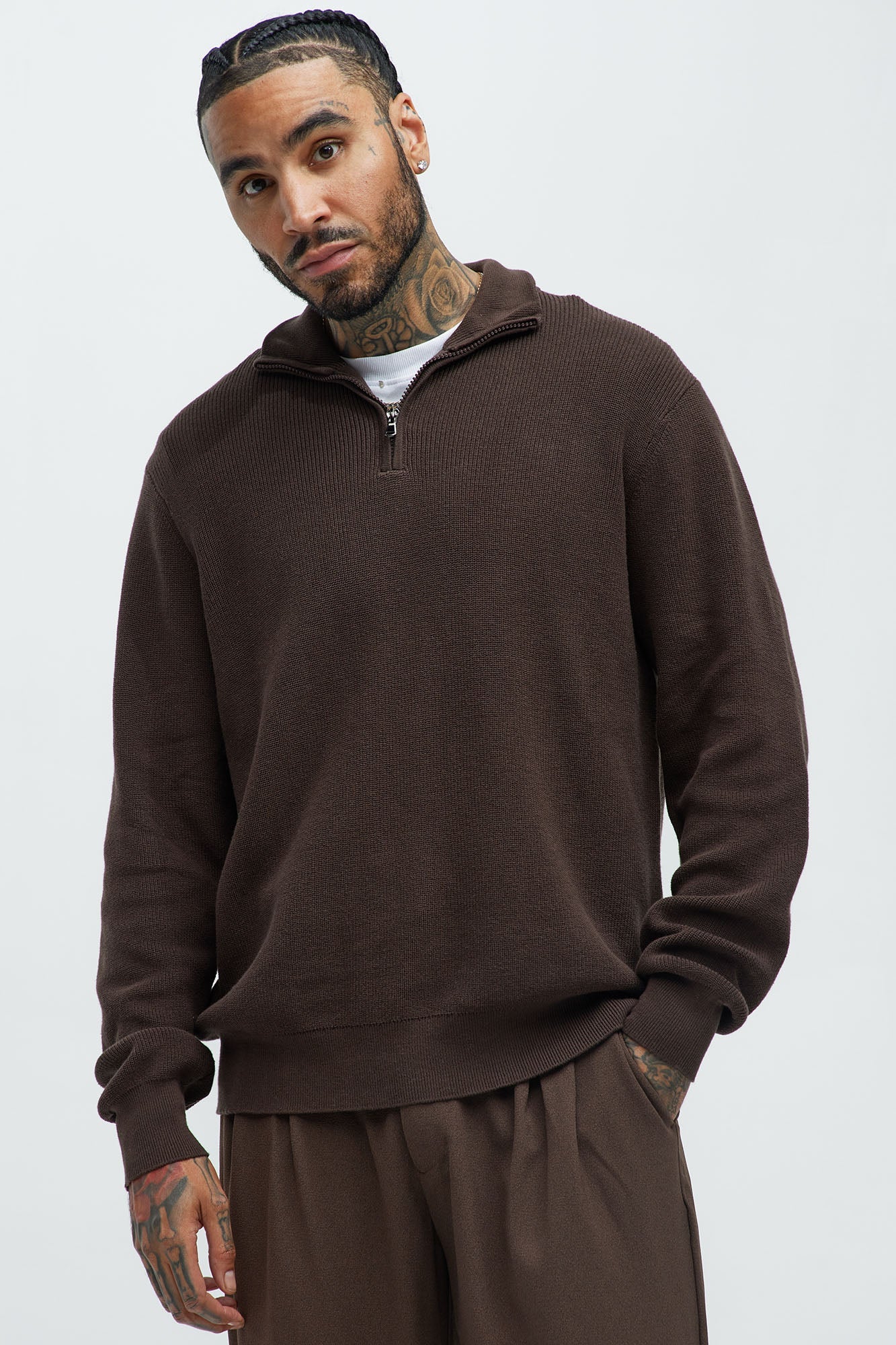 Shawn Quarter Zip Sweater - Brown Fashion Nova
