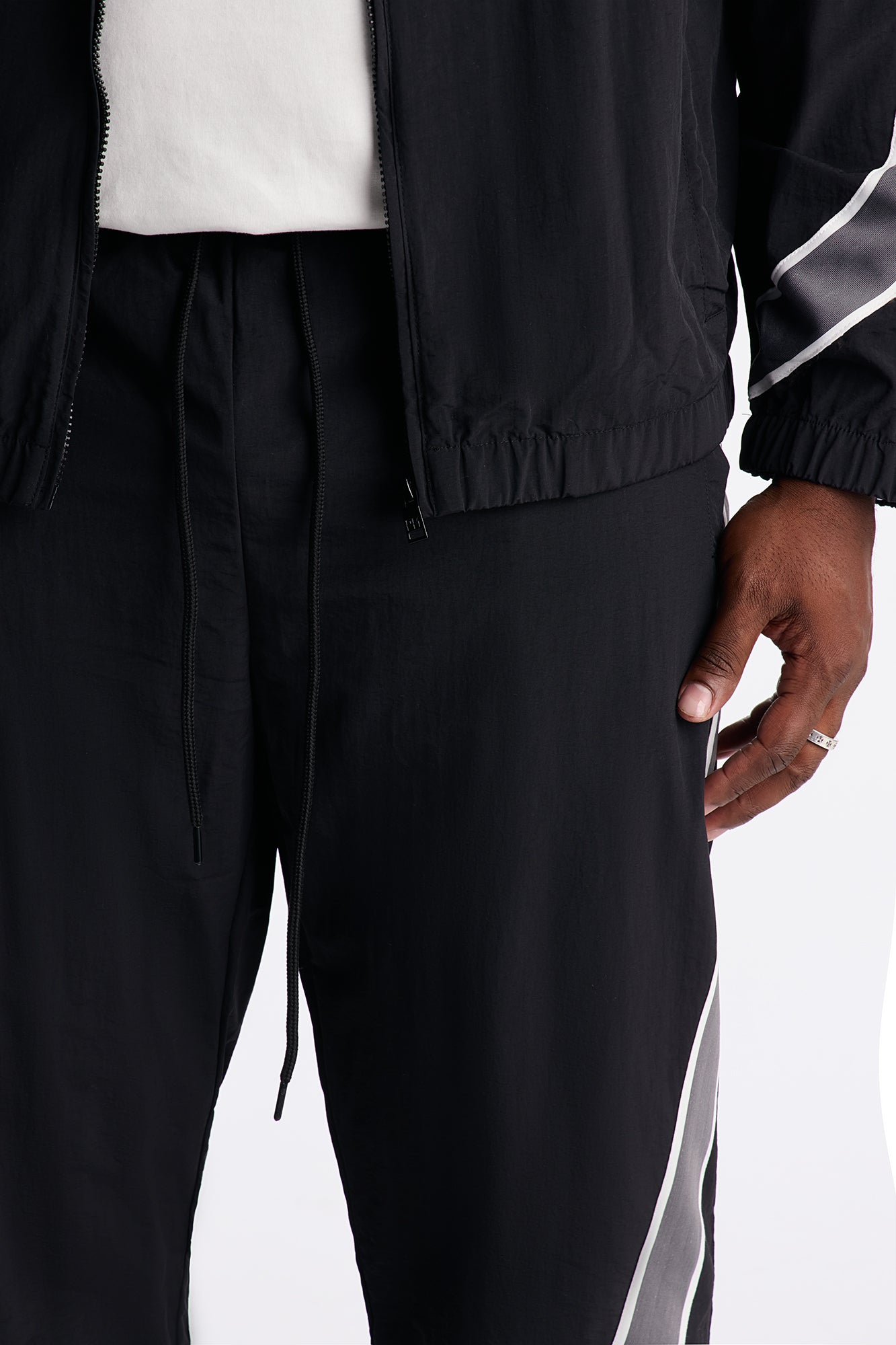 Straight Prep The Field Color Block Nylon Pant - Black/combo Fashion Nova