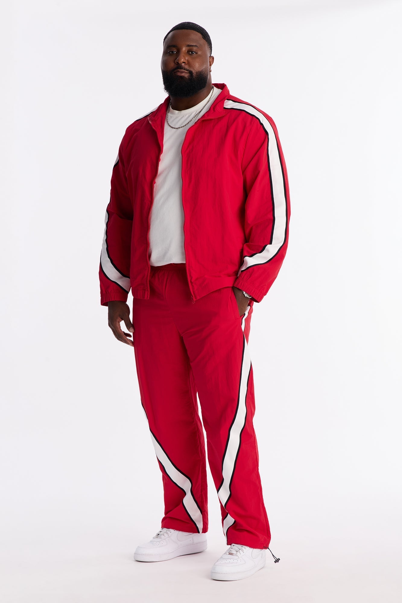 Straight Prep The Field Color Block Nylon Pant - Red/combo Fashion Nova