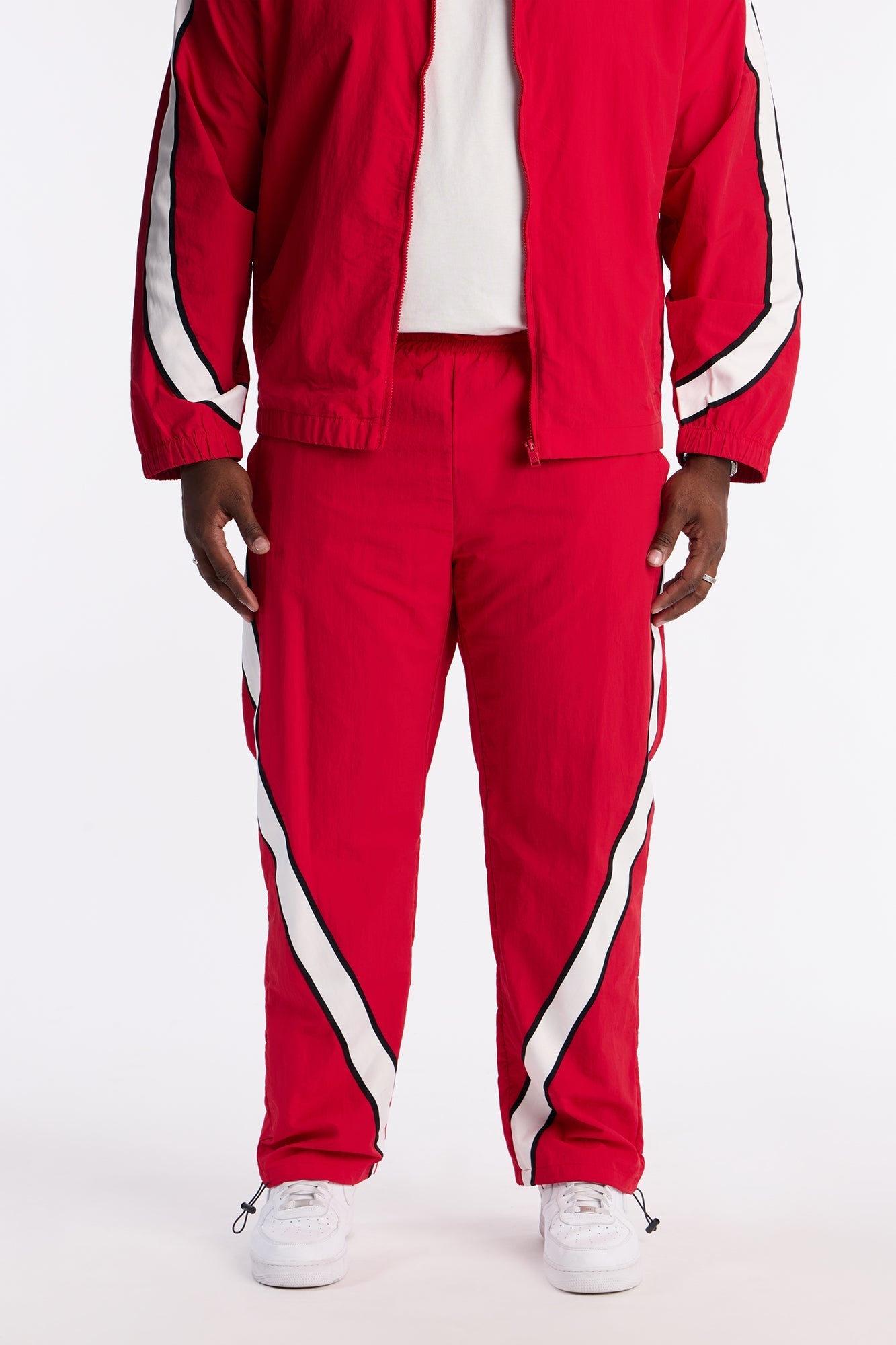 Straight Prep The Field Color Block Nylon Pant - Red/combo Fashion Nova