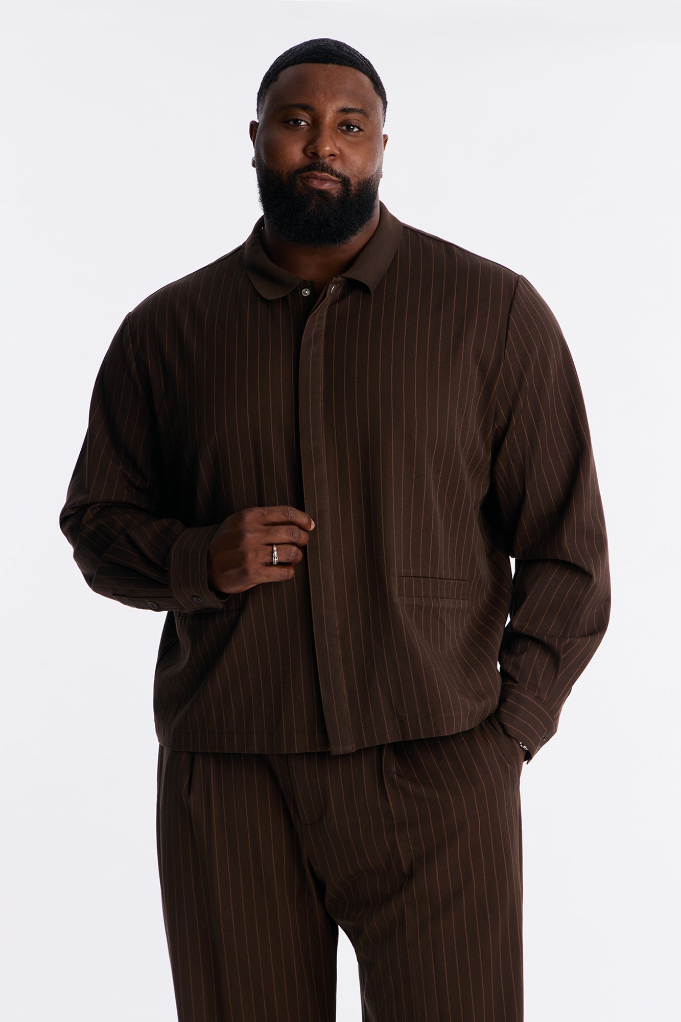 Straight Striped Elevated Shirt Jacket - Brown Fashion Nova