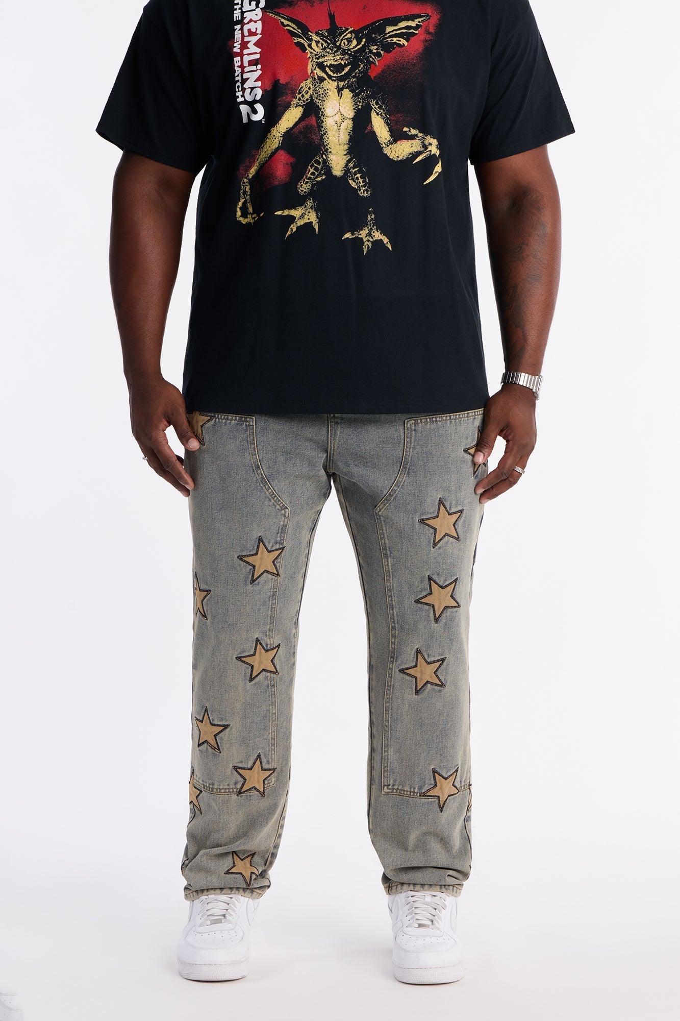 Slim Stars On It Embroidered Carpenter Jean - Light Wash Fashion Nova