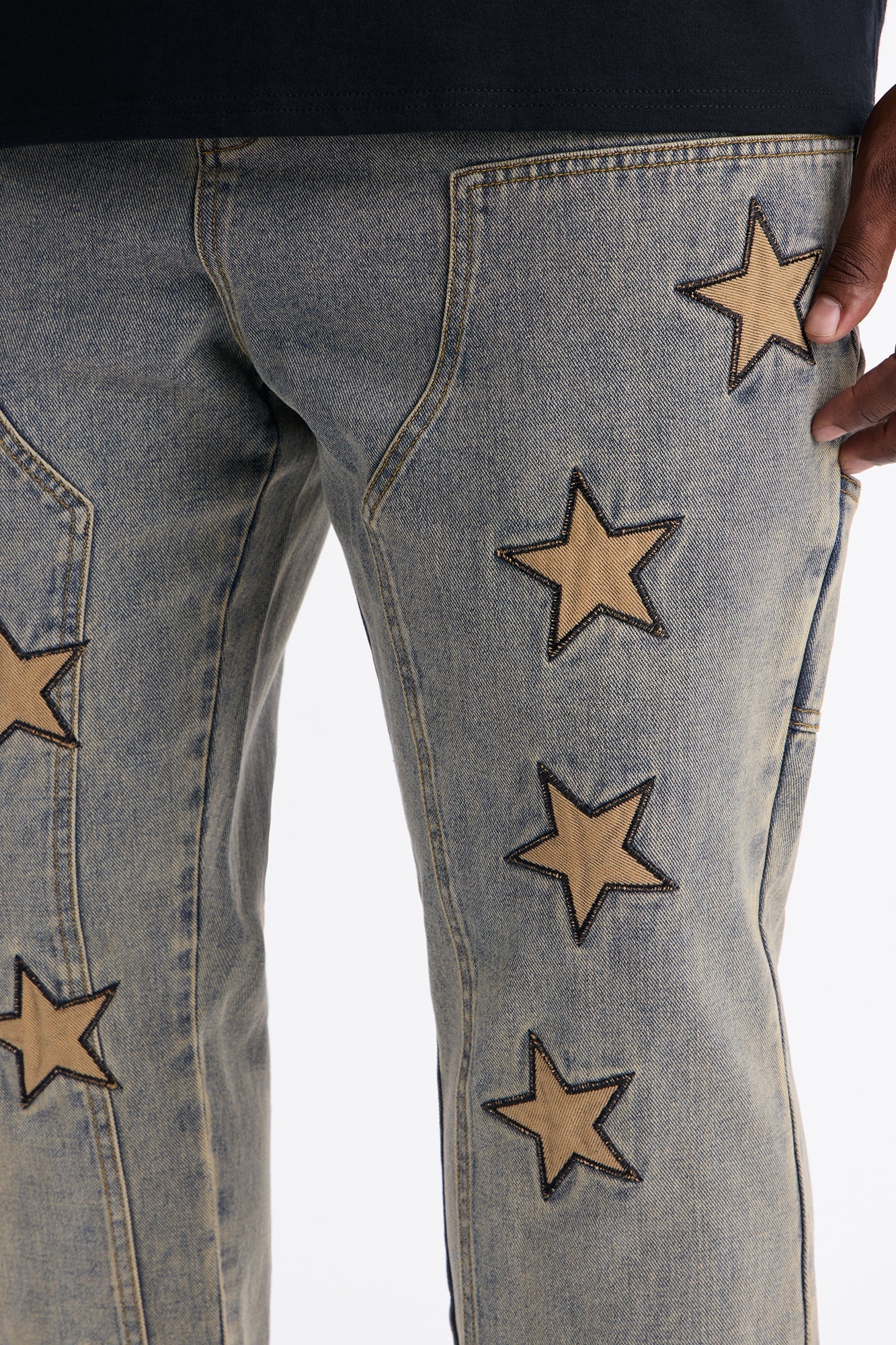 Slim Stars On It Embroidered Carpenter Jean - Light Wash Fashion Nova