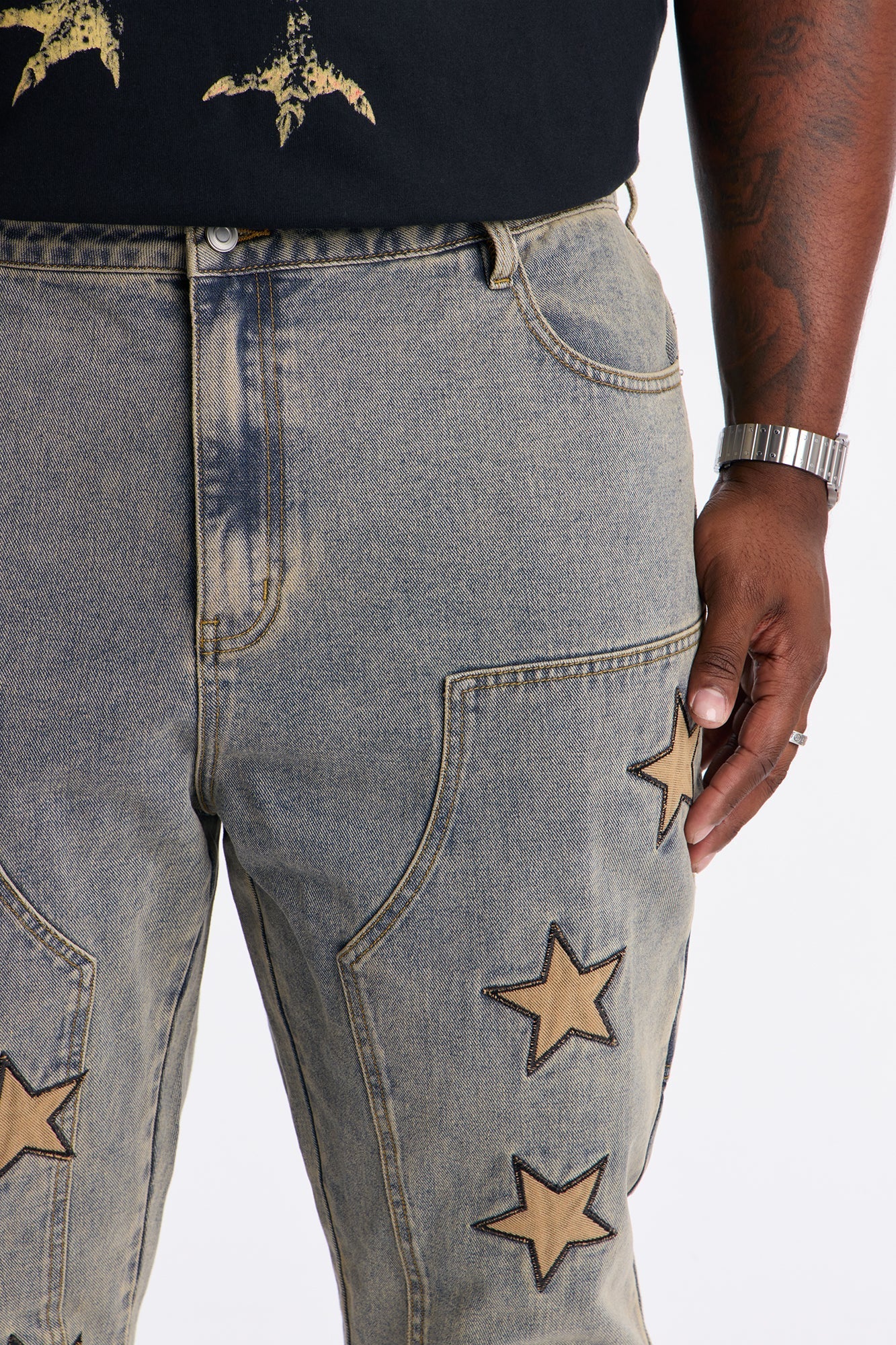 Slim Stars On It Embroidered Carpenter Jean - Light Wash Fashion Nova