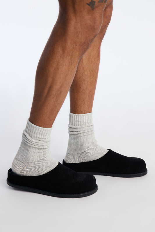 Genuine Textured Suede Slip On Mule - Black Fashion Nova