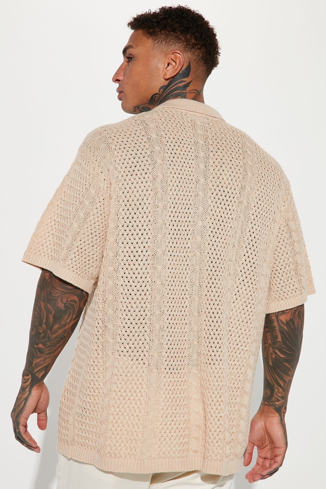 Unwind Cable Knit Short Sleeve Button Up - Oatmeal Fashion Nova