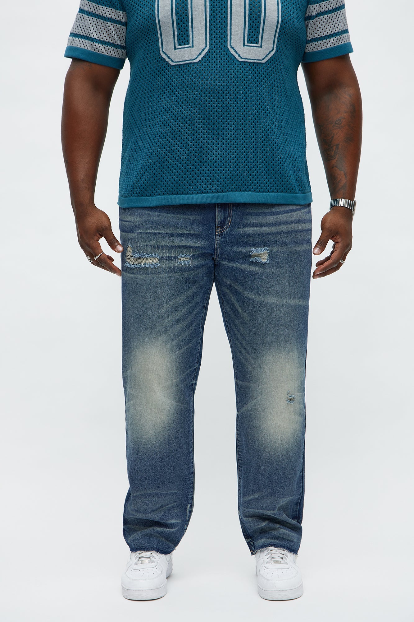 Straight Augustus Rip And Repair Jean - Vintage Blue Wash Fashion Nova