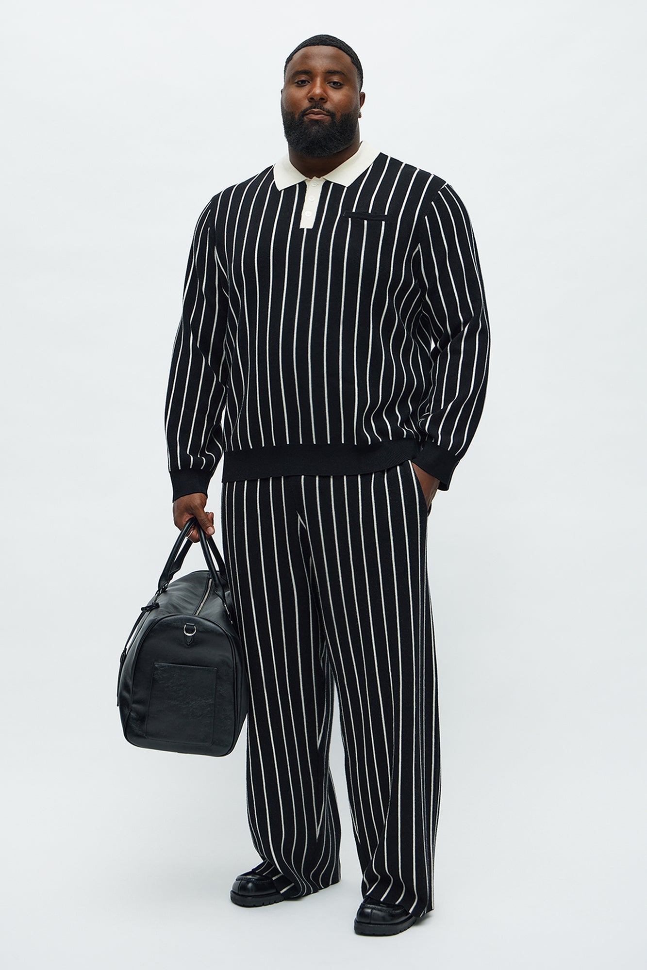 Straight Pinstripe Posh Sweater Knit Pant - Black/combo Fashion Nova