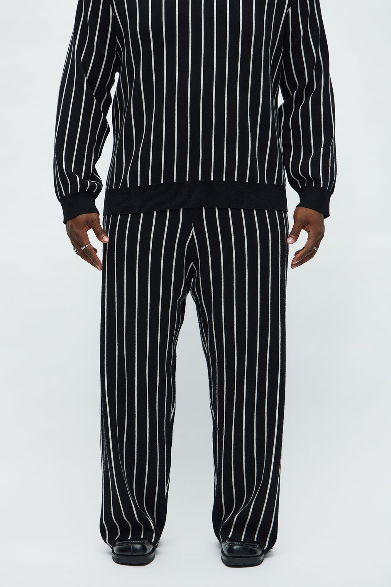 Straight Pinstripe Posh Sweater Knit Pant - Black/combo Fashion Nova