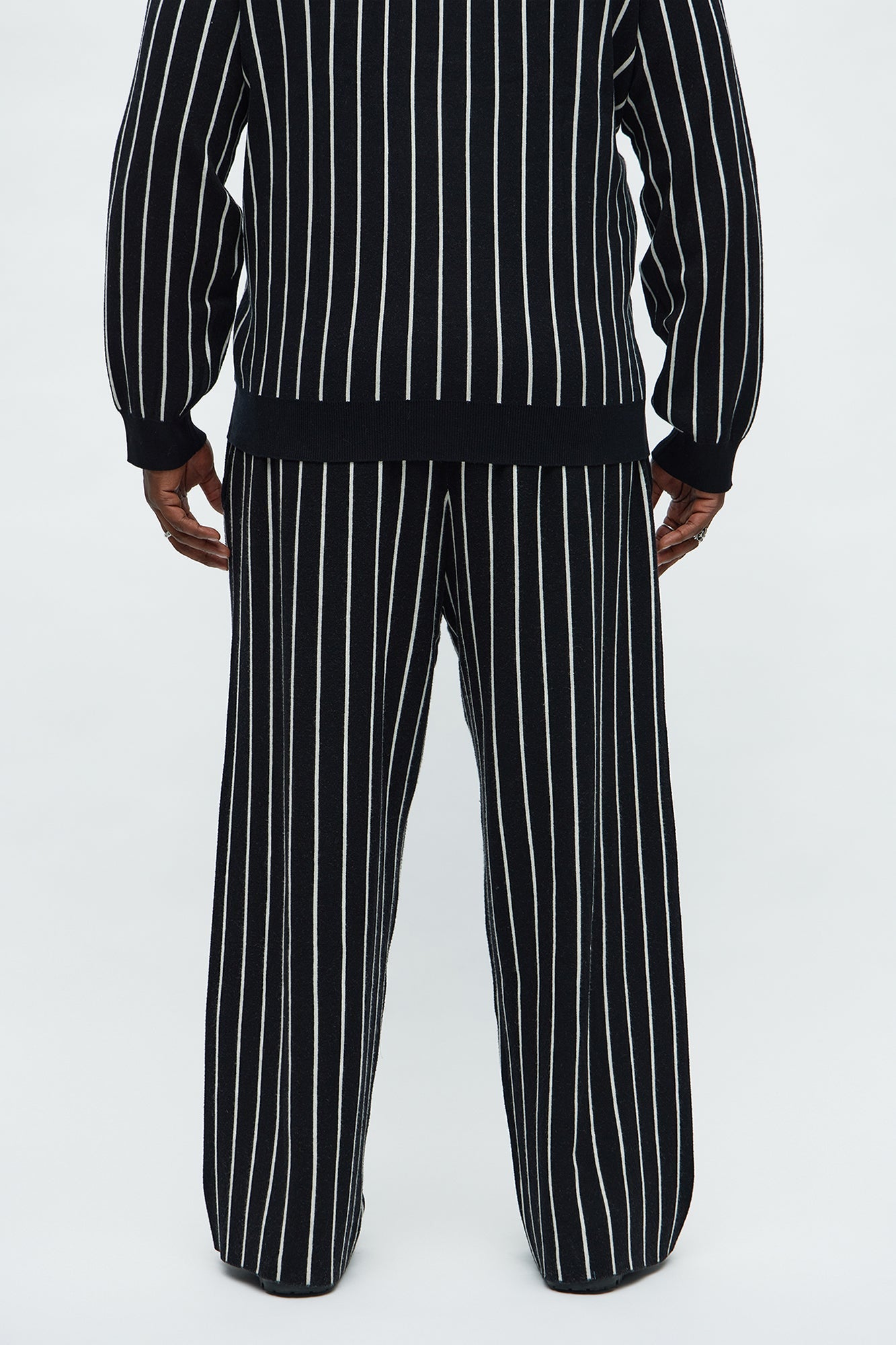 Straight Pinstripe Posh Sweater Knit Pant - Black/combo Fashion Nova