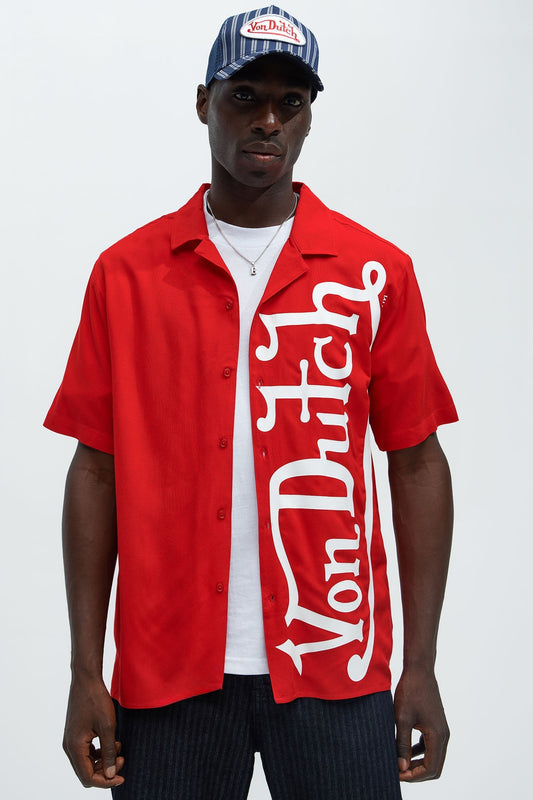 Von Dutch Oversized White Font Shirt - Red Fashion Nova