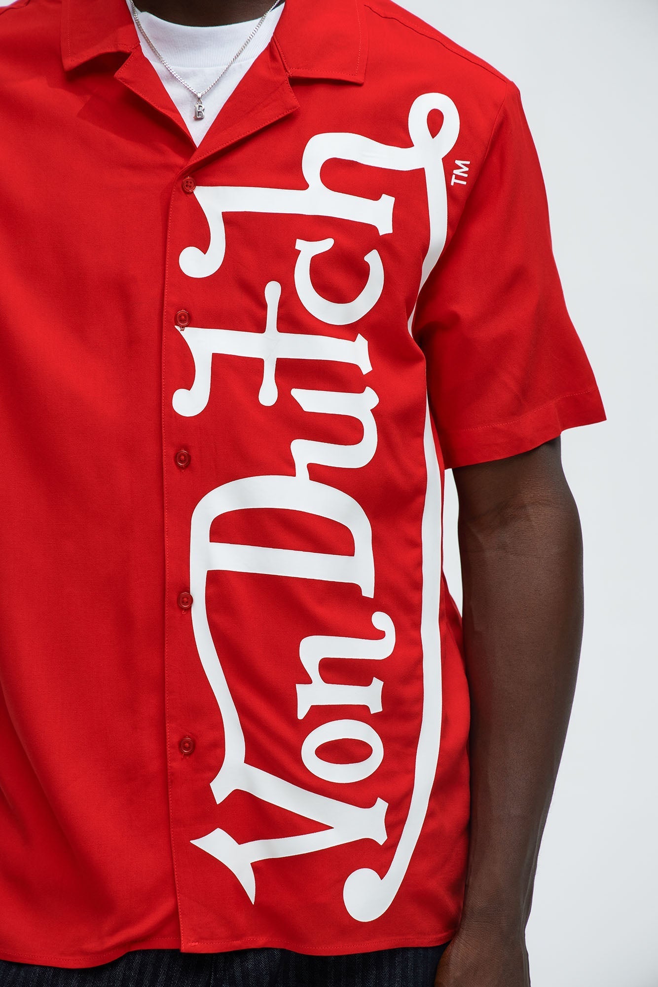 Von Dutch Oversized White Font Shirt - Red Fashion Nova