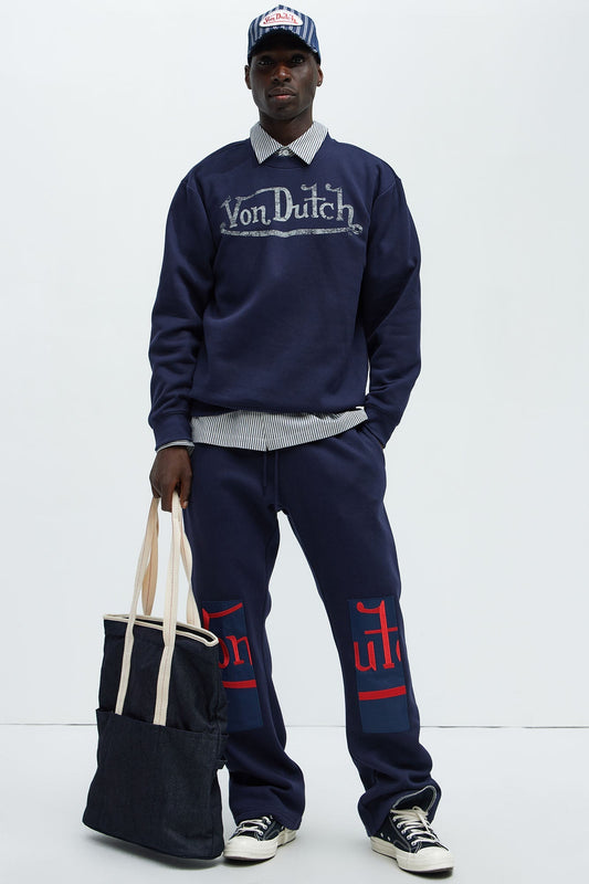 Von Dutch Split Flared Sweatpants - Navy Fashion Nova