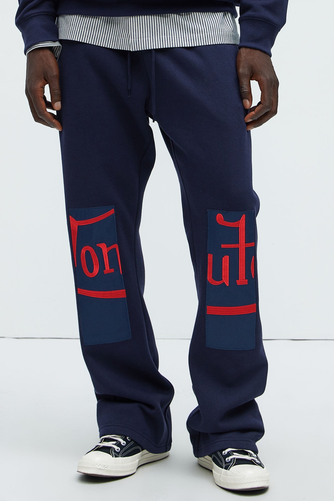 Von Dutch Split Flared Sweatpants - Navy Fashion Nova