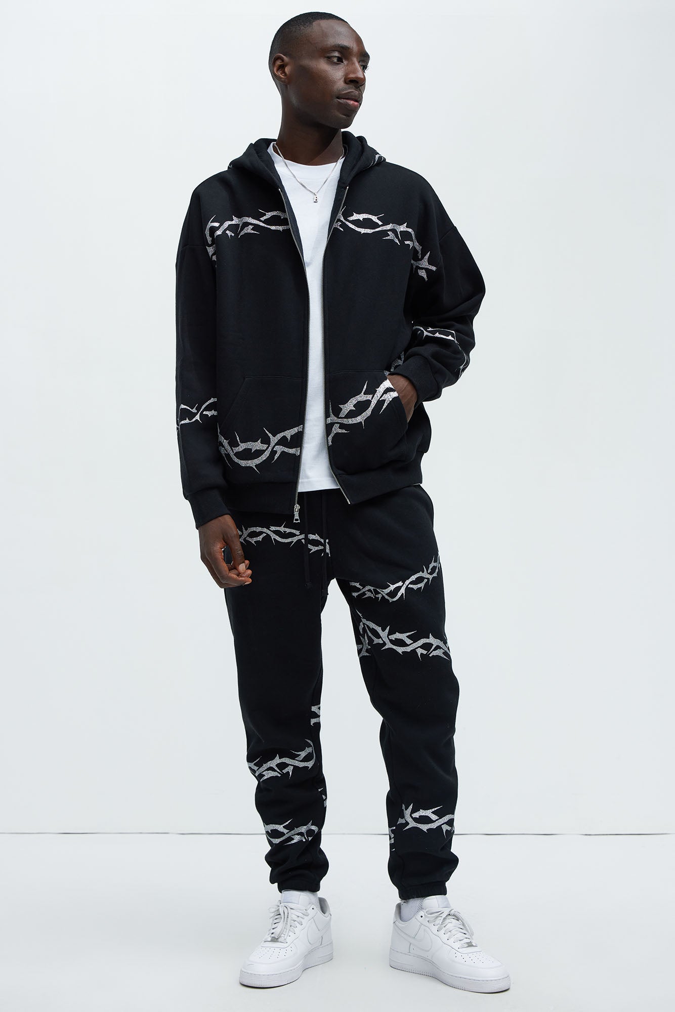 Tyson Barbed Wire Oversized Zip Hoodie - Black Fashion Nova