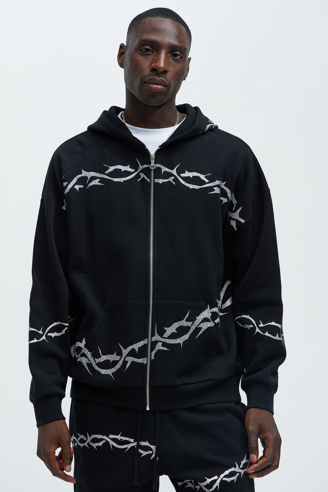 Tyson Barbed Wire Oversized Zip Hoodie - Black Fashion Nova