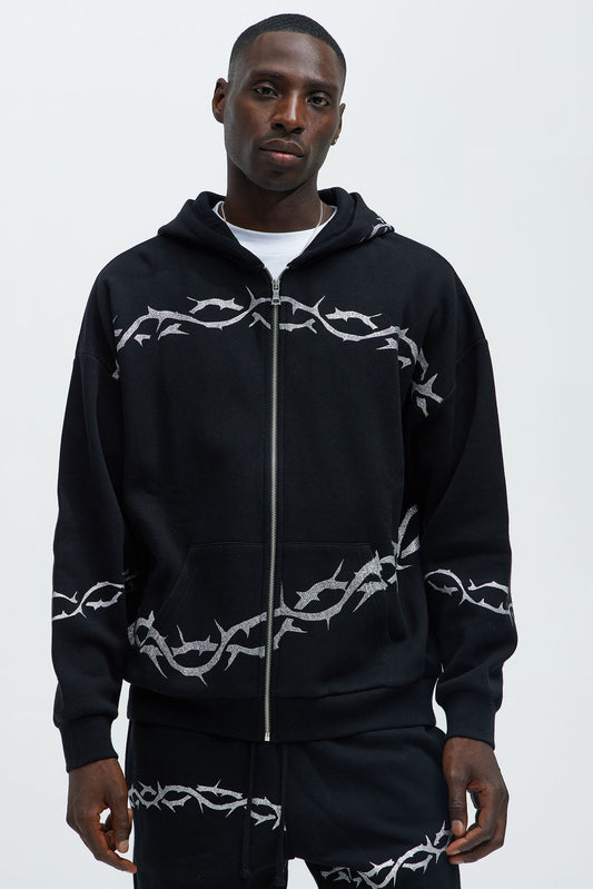 Tyson Barbed Wire Oversized Zip Hoodie - Black Fashion Nova
