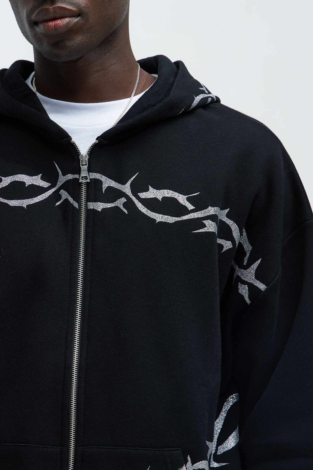 Tyson Barbed Wire Oversized Zip Hoodie - Black Fashion Nova