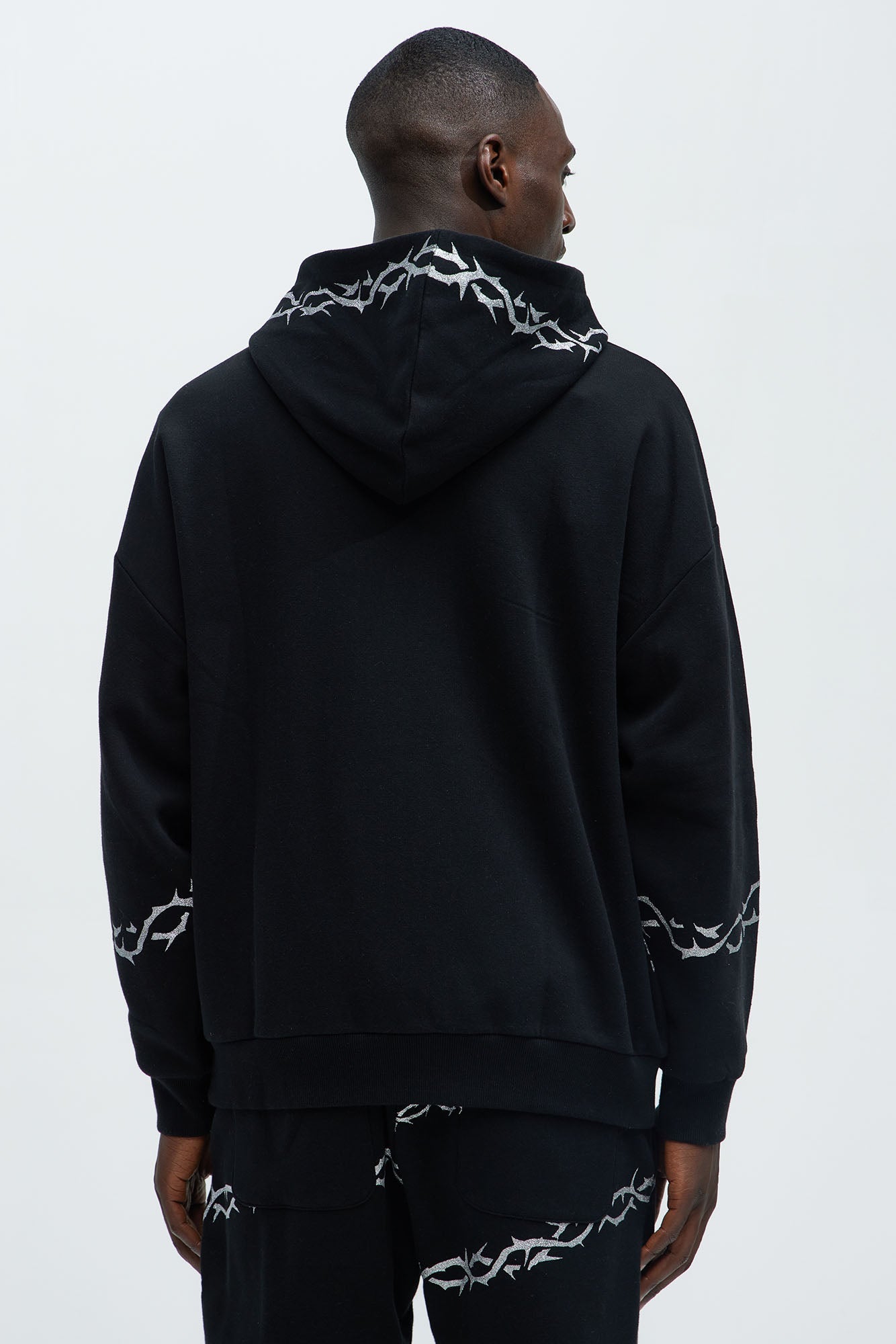 Tyson Barbed Wire Oversized Zip Hoodie - Black Fashion Nova