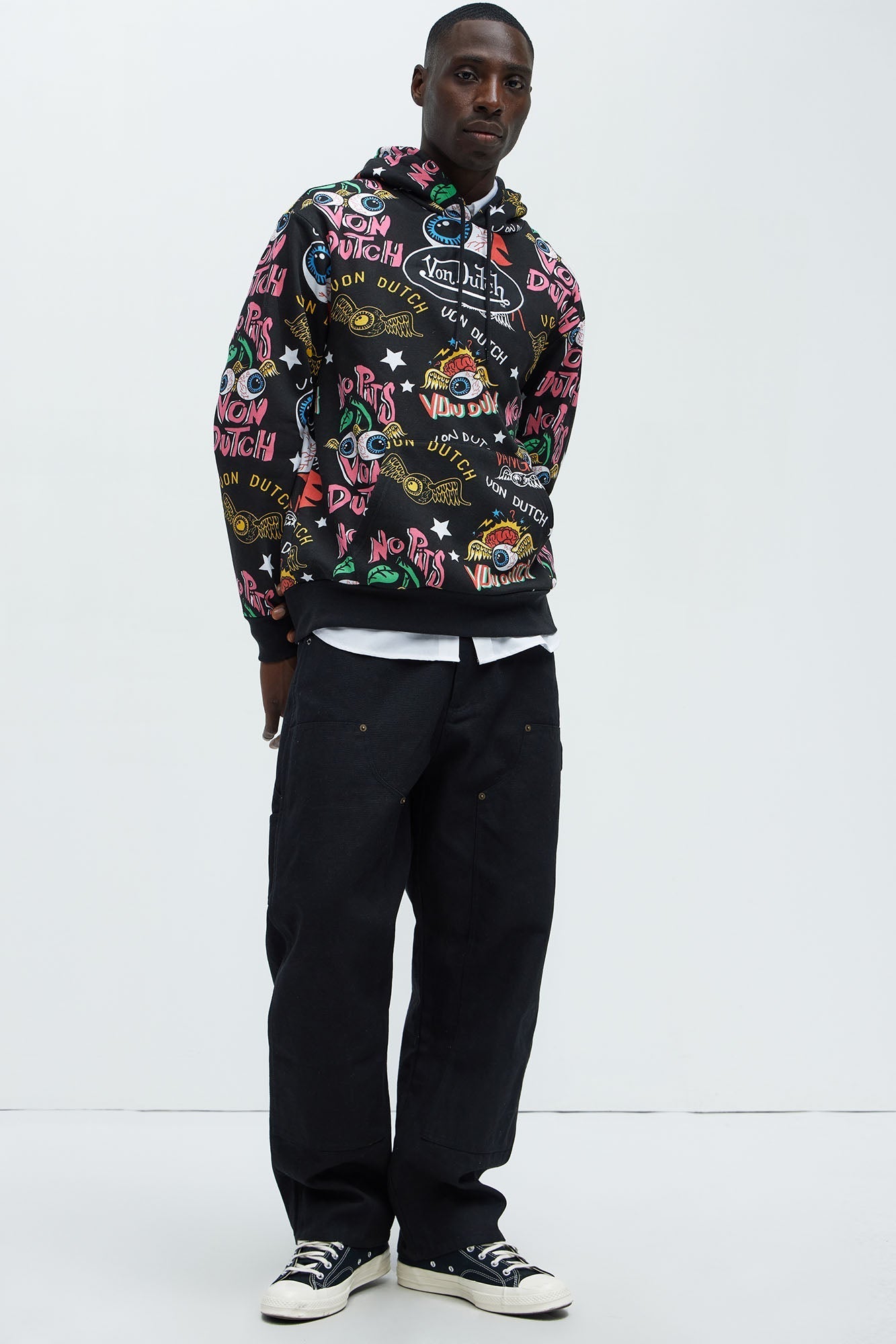 Von Dutch All Over Print Hoodie - Black Fashion Nova