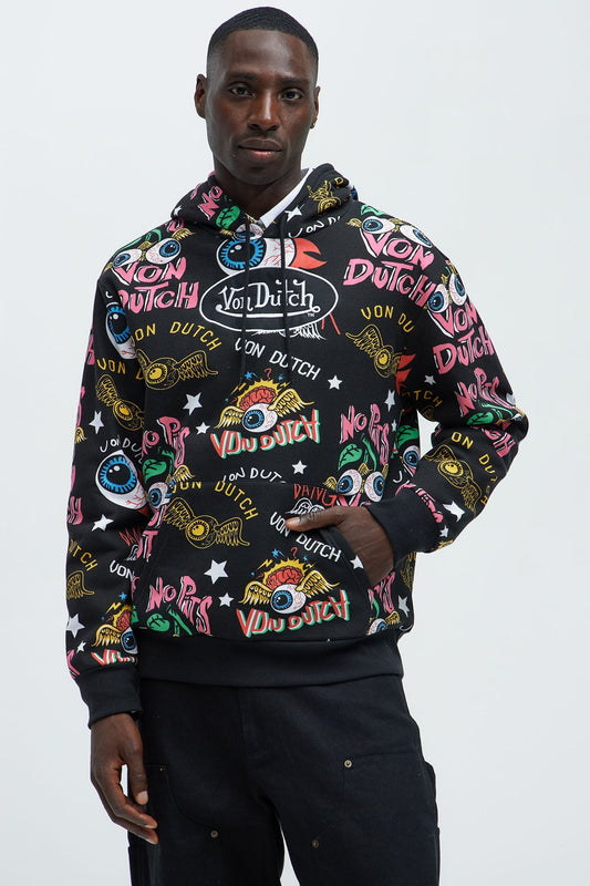 Von Dutch All Over Print Hoodie - Black Fashion Nova