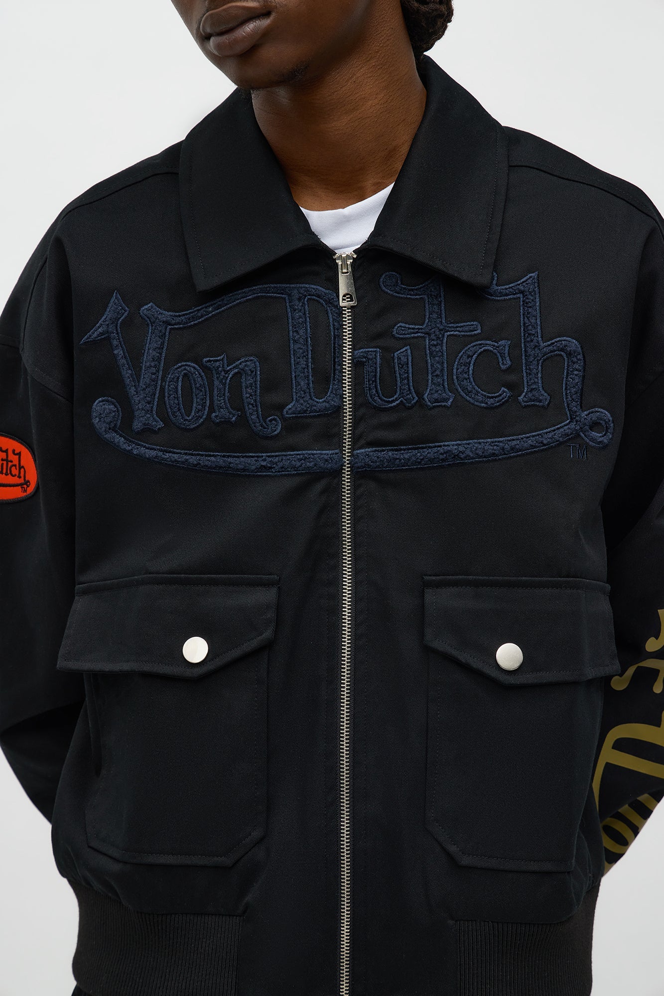 Von Dutch Zip Work Jacket - Black/combo Fashion Nova