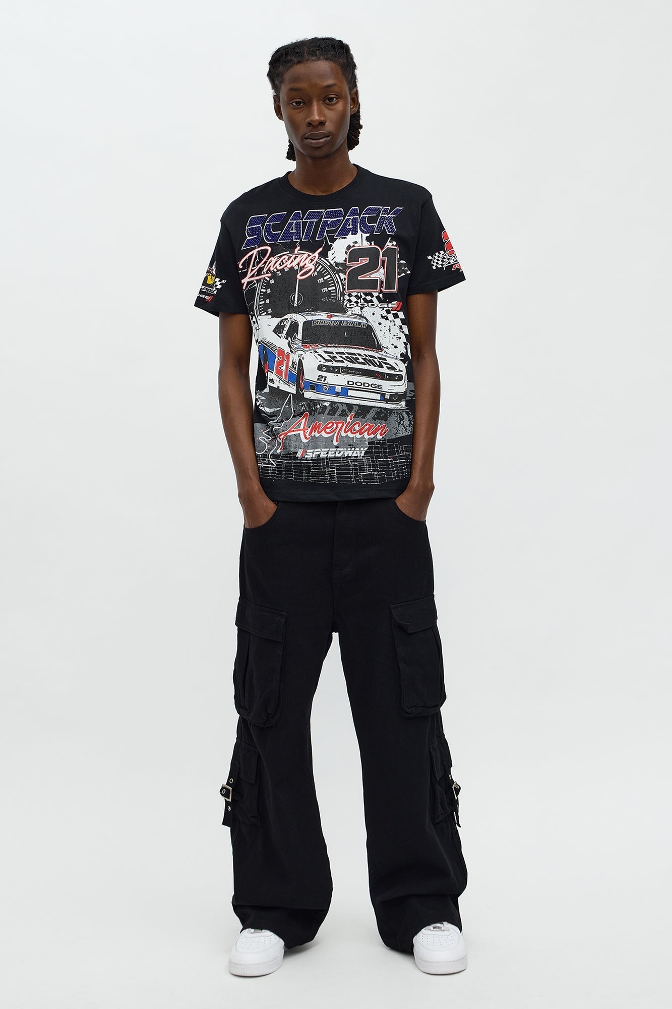 Dodge Scatpack American Racing Short Sleeve Tee - Black Fashion Nova