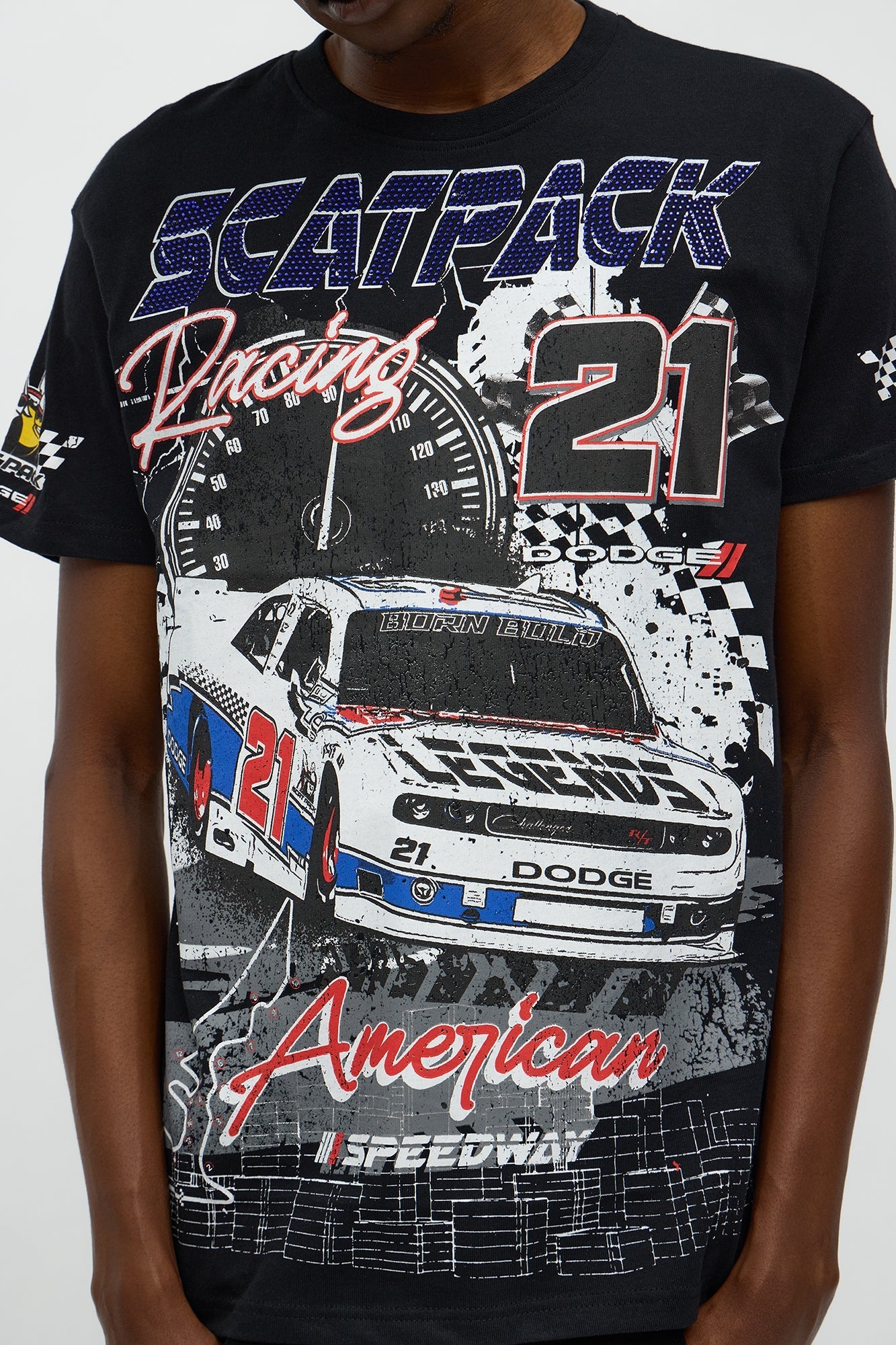 Dodge Scatpack American Racing Short Sleeve Tee - Black Fashion Nova
