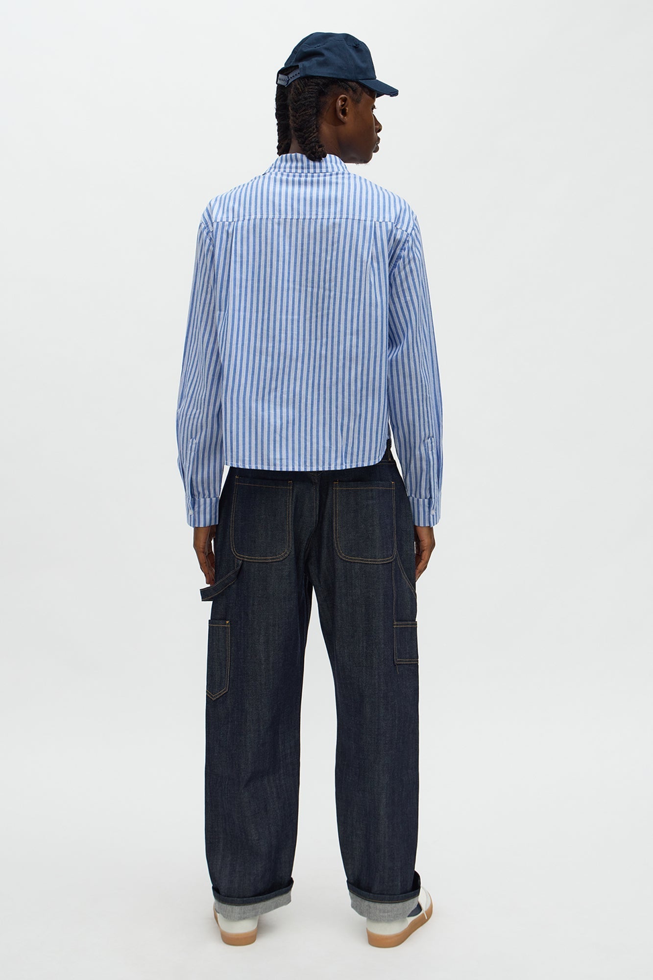 Cropped Cargo Pocket Long Sleeve Button Up Shirt - Blue/combo Fashion Nova