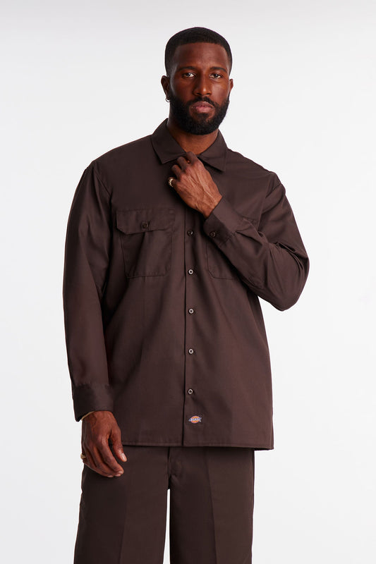 Dickies Twill Long Sleeve Work Shirt - Dark Brown Fashion Nova