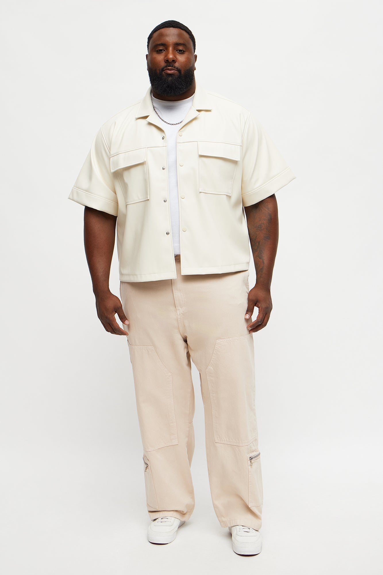 High Stepper Faux Leather Button Up Shirt - Off White Fashion Nova