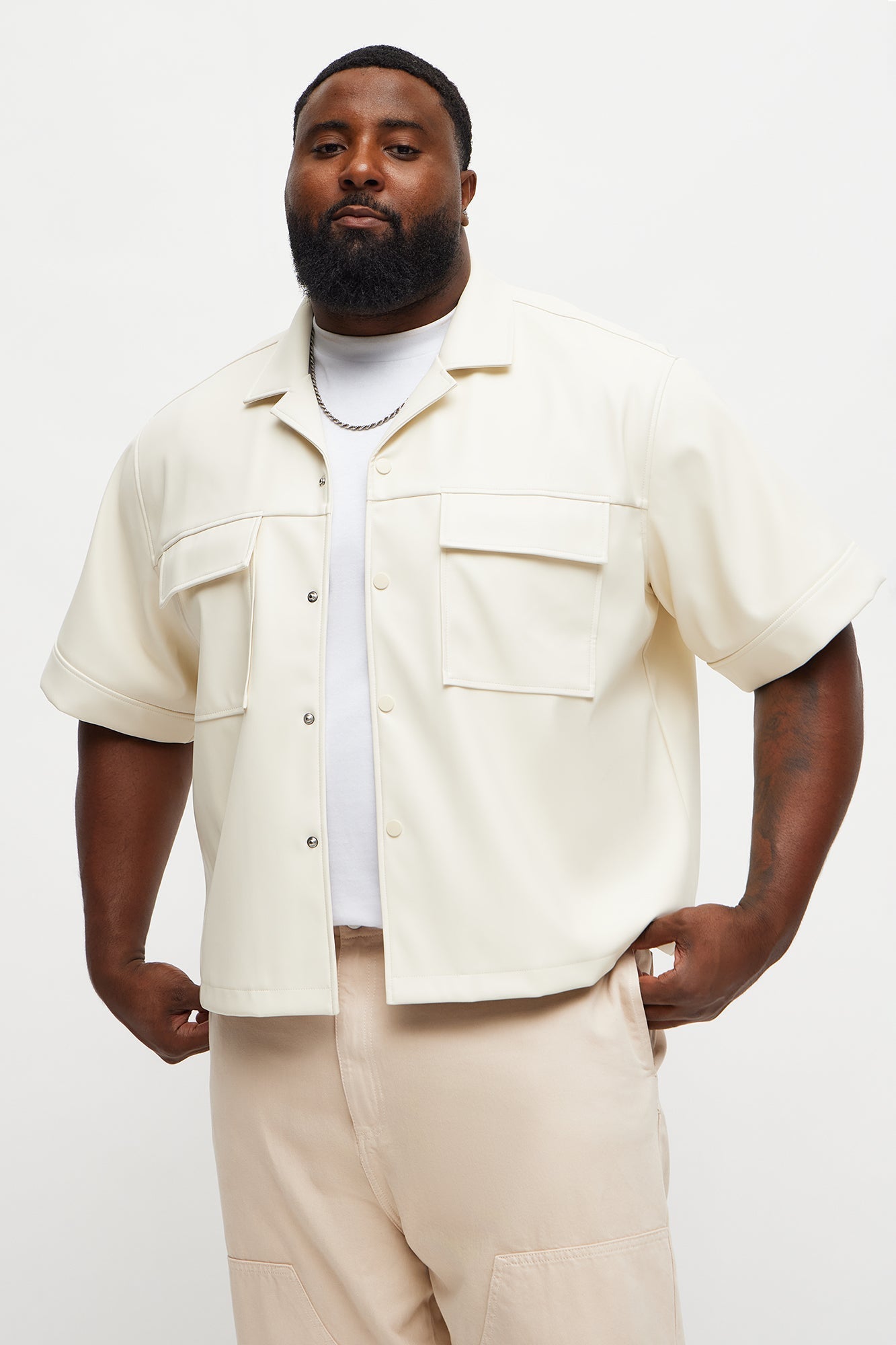 High Stepper Faux Leather Button Up Shirt - Off White Fashion Nova