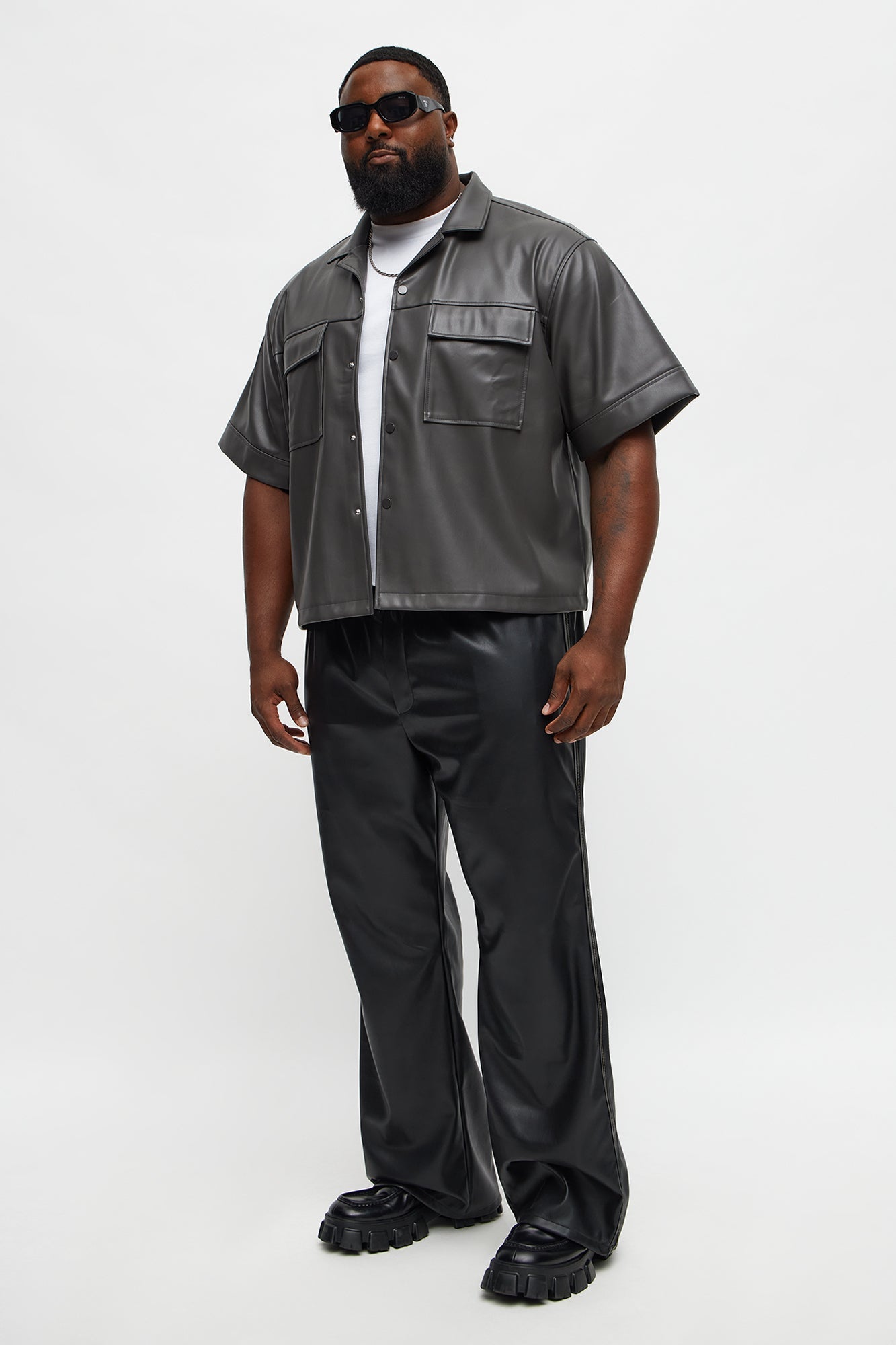 High Stepper Faux Leather Button Up Shirt - Dark Grey Fashion Nova