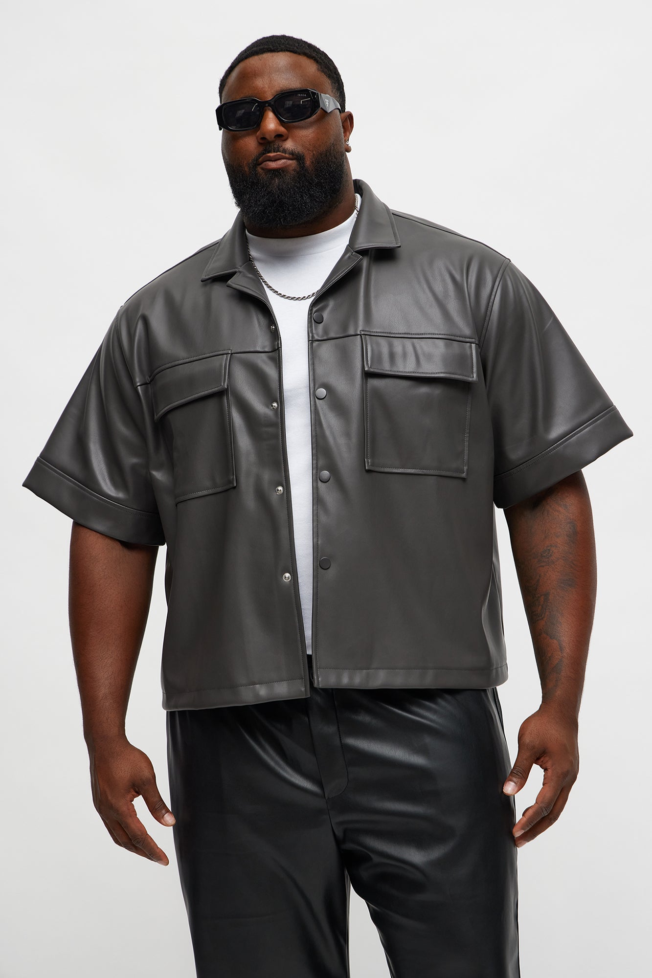 High Stepper Faux Leather Button Up Shirt - Dark Grey Fashion Nova