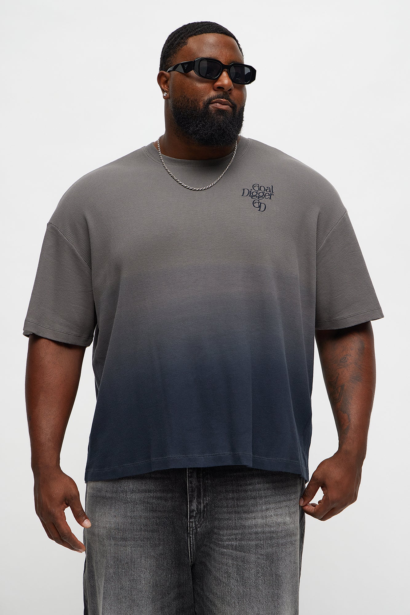 Gradient Waffle Knit Crewneck Tee - Grey/combo Fashion Nova